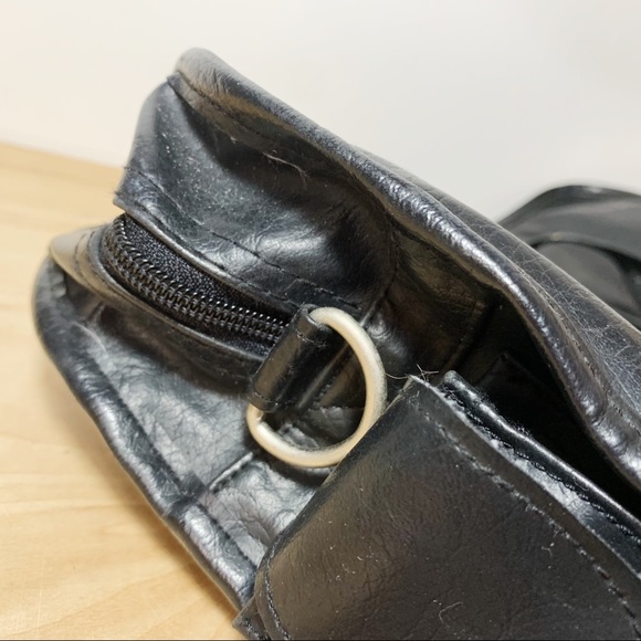 Black Leather Multi-Pocket Laptop Bag - Picture 6 of 7